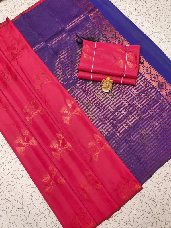 Red_And_Blue_Lightweight_Soft_Kanjeevaram_Silk_Saree_For_Women