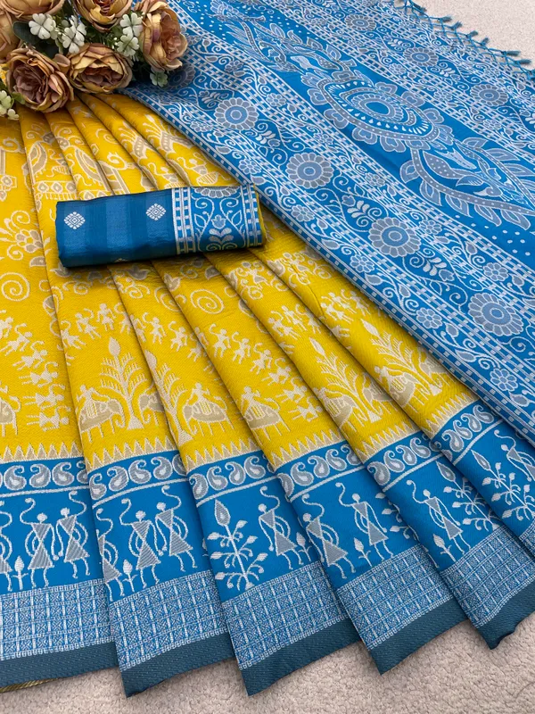 Yellow_And_Blue_Banarasi_Art_Silk_Saree_For_Women