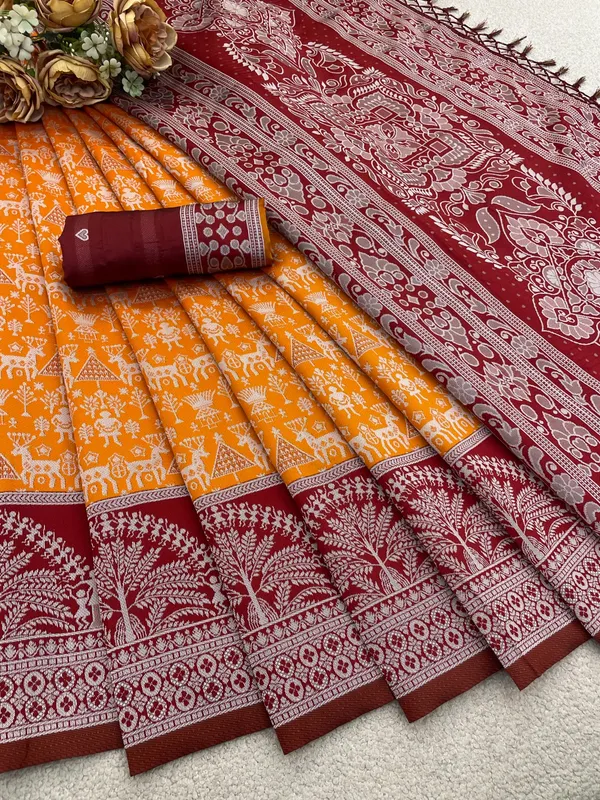 Orange_And_Maroon_Banarasi_Art_Silk_Saree_For_Women