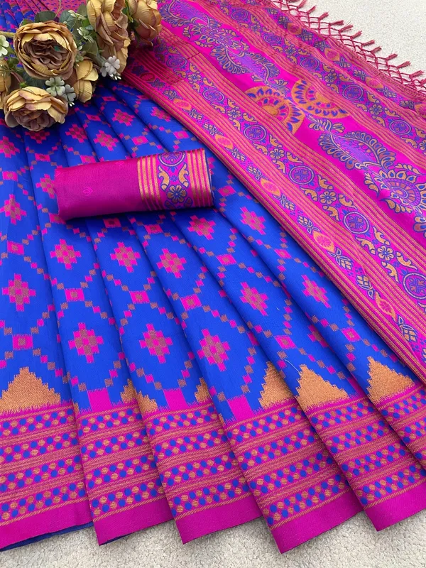 Blue_And_Pink_Banarasi_Art_Silk_Saree_For_Women