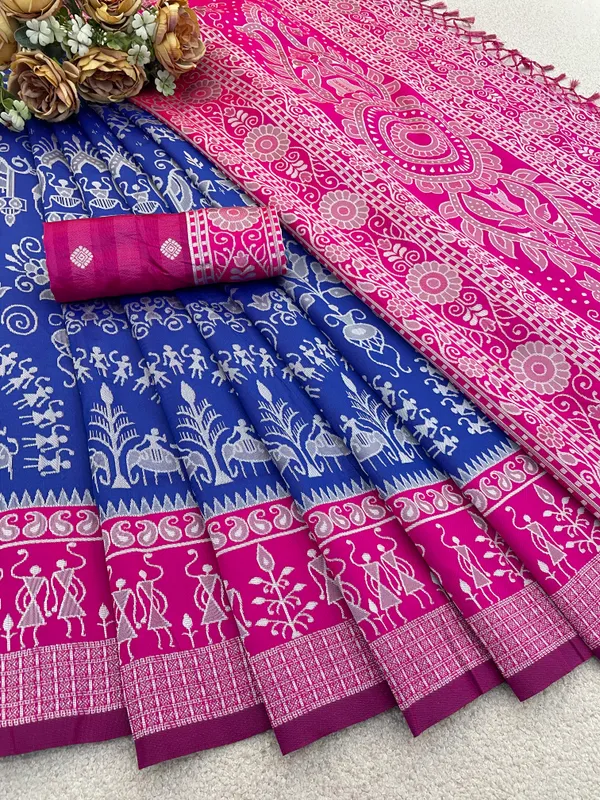 Blue_And_Pink_Banarasi_Art_Silk_Saree_For_Women