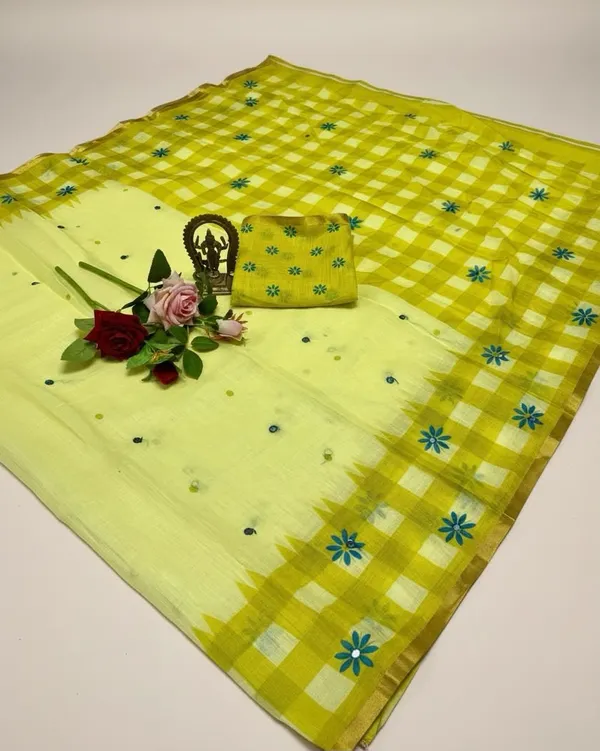 Yellow_Cotton_Linen_Saree_For_Women