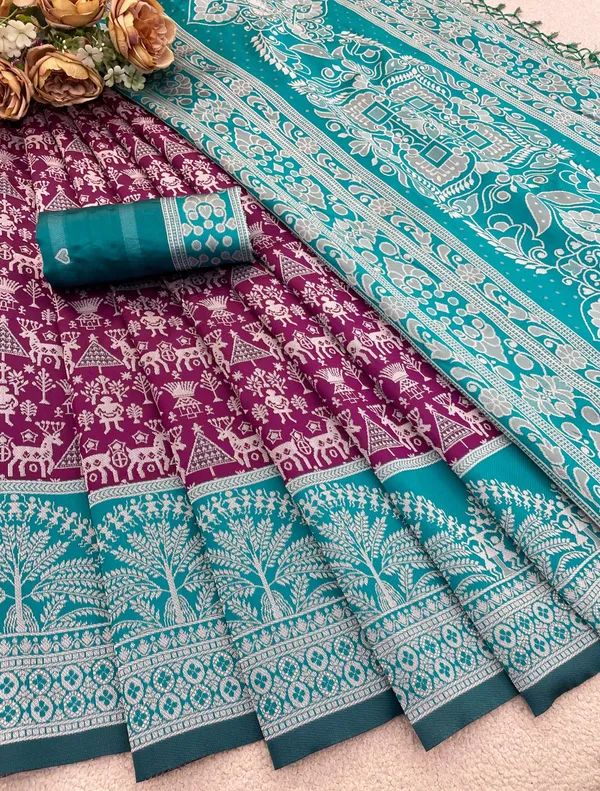Magenta_And_Turquoise_Banarasi_Art_Silk_Saree_For_Women