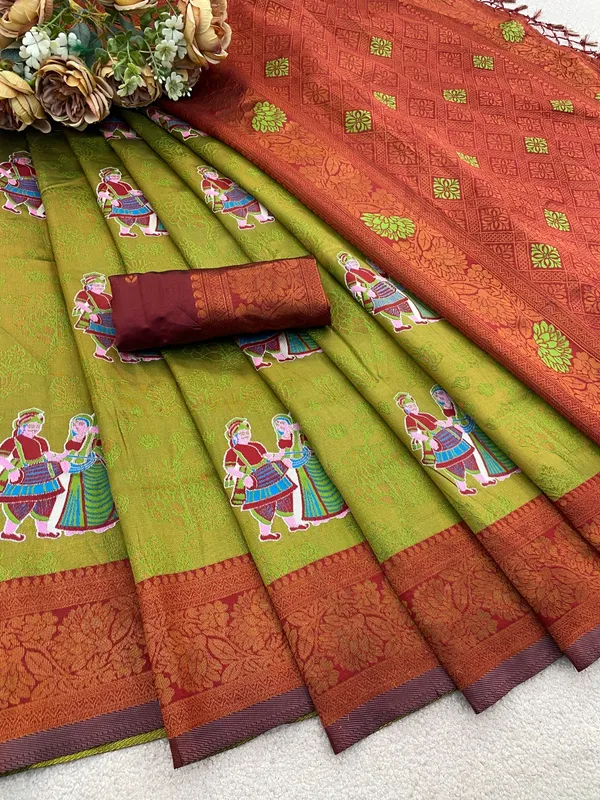 Olive_Green_Banarasi_Art_Silk_Saree_For_Women