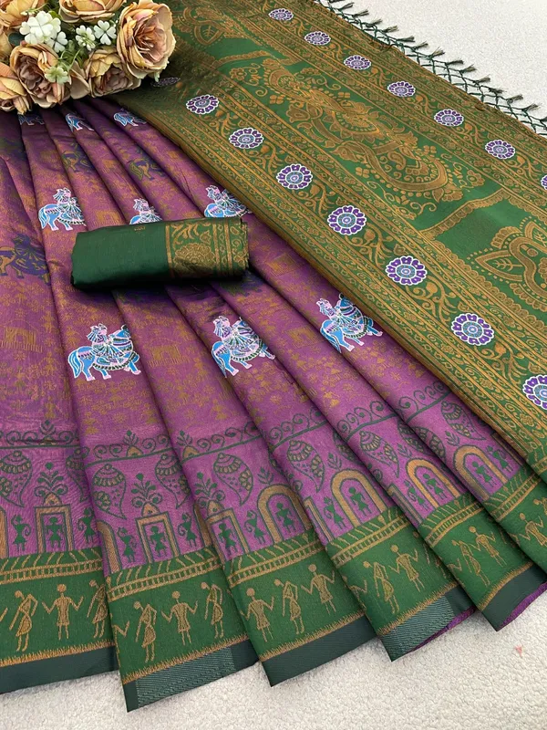 Green_And_Purple_Banarasi_Art_Silk_Saree_For_Women
