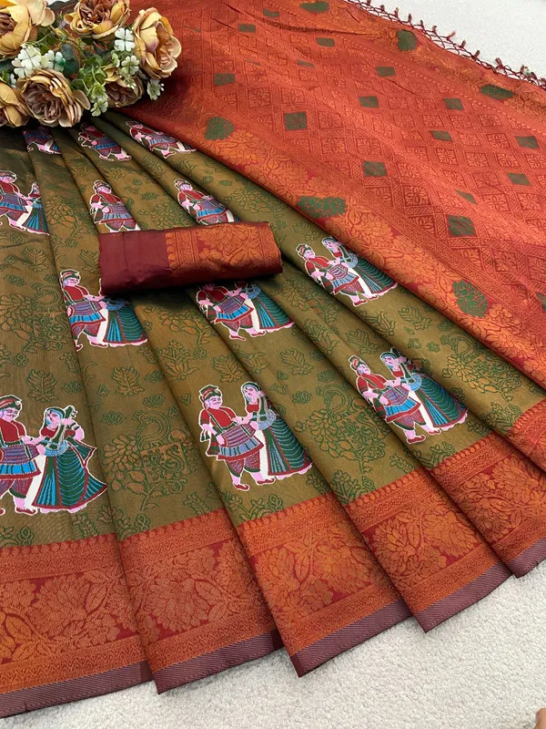 Olive_Green_Banarasi_Art_Silk_Saree_For_Women