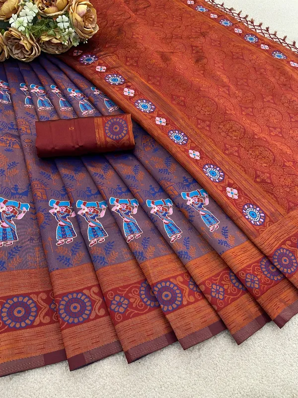 Purple_And_Rust_Banarasi_Art_Silk_Saree_For_Women