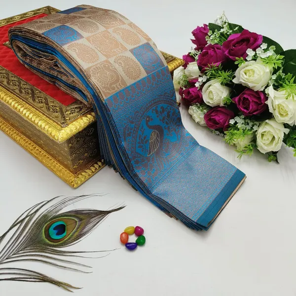 Beige_And_Blue_Kanjeevaram_Banarasi_Silk_Saree_For_Women