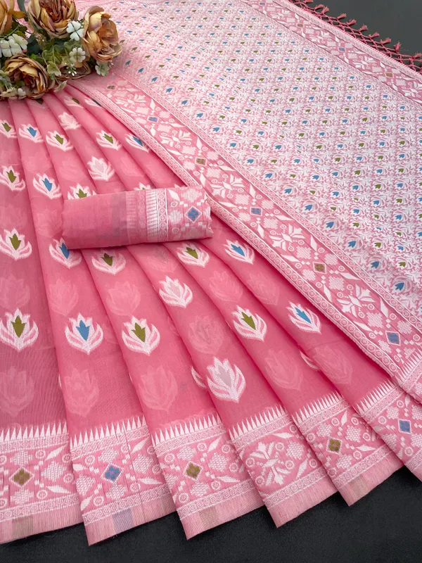 Pink_Banarasi_Cotton_Silk_Saree_For_Women