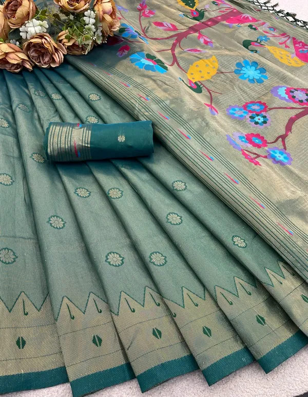 Teal_Green_Paithani_Banarasi_Silk_Saree_For_Women