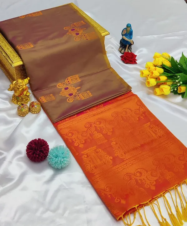 BANARASI_LITCHI_SILK_KANJEEVARAM_SAREE_WITH_TASSELS_AND_LATKAN_WITH_BLOUSE_PIECE