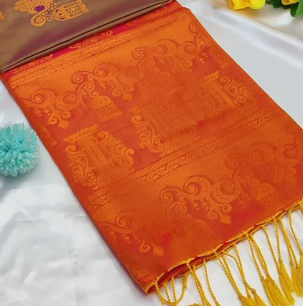 BANARASI_LITCHI_SILK_KANJEEVARAM_SAREE_WITH_TASSELS_AND_LATKAN_WITH_BLOUSE_PIECE