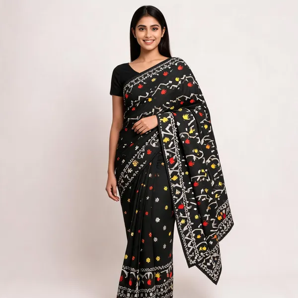 Black_Soft_Kanchipuram_Litchi_Korvai_Silk_Saree_For_Women