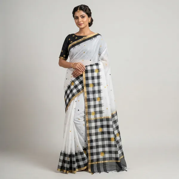 Grey_And_Black__Cotton_Linen_Saree_For_Women