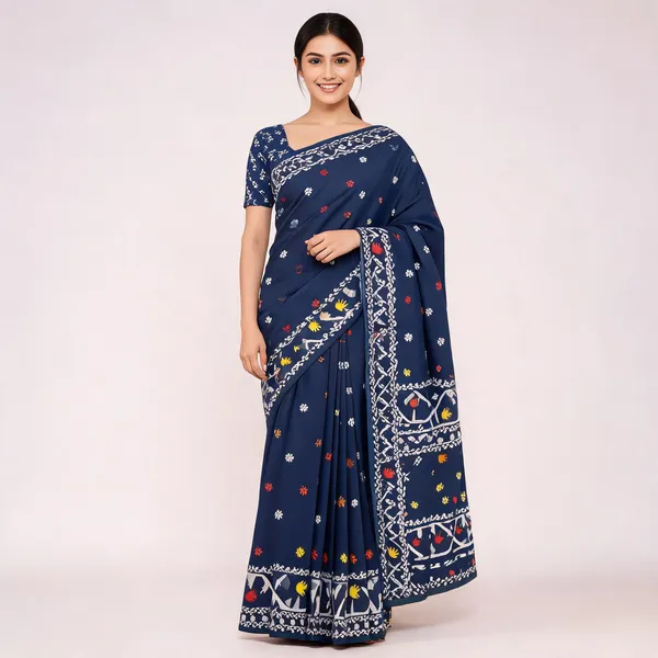 Navy_Blue_Soft_Kanchipuram_Litchi_Korvai_Silk_Saree_For_Women