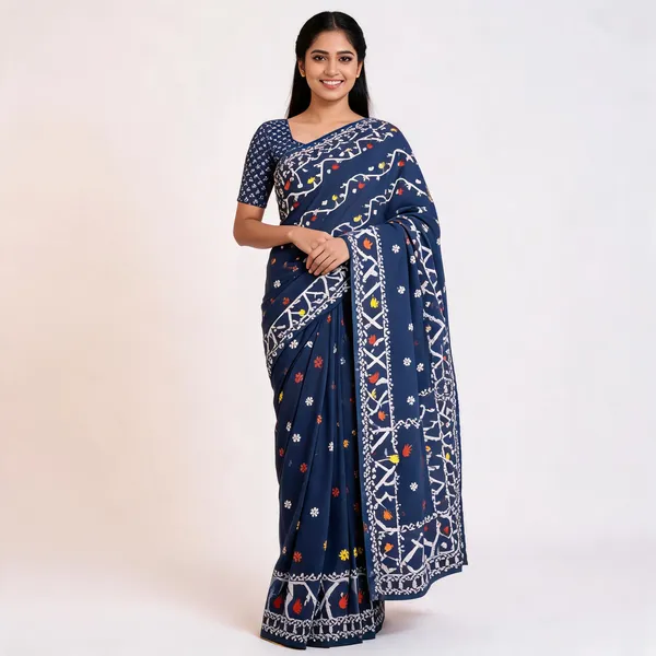 Navy_Blue_Soft_Kanchipuram_Litchi_Korvai_Silk_Saree_For_Women