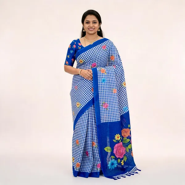 Blue_Cotton_Linen_Saree_For_Women