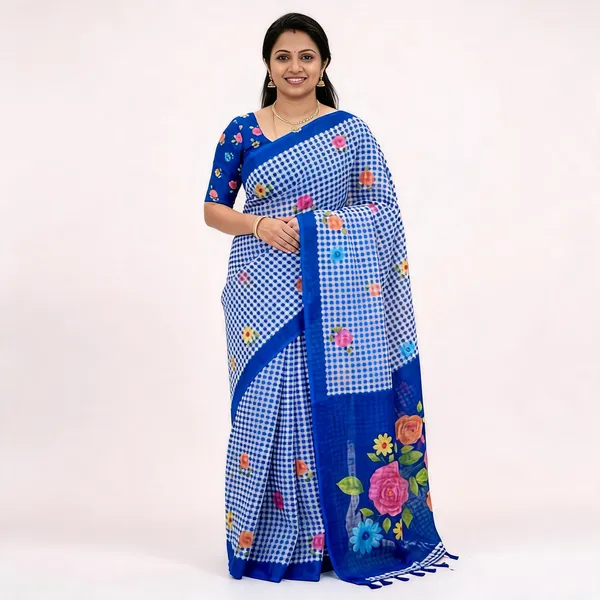 Blue_Cotton_Linen_Saree_For_Women
