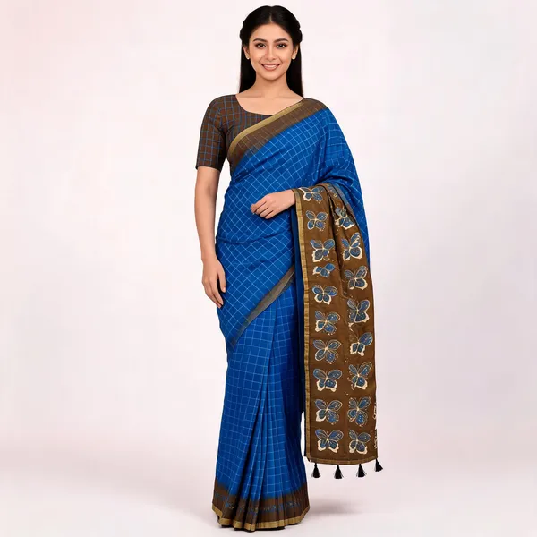 Blue_Cotton_Linen_Saree_For_Women