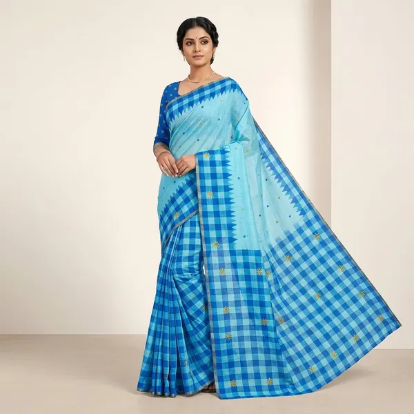 Blue_Cotton_Linen_Saree_For_Women