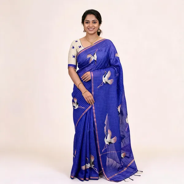 Blue_Cotton_Linen_Saree_For_Women