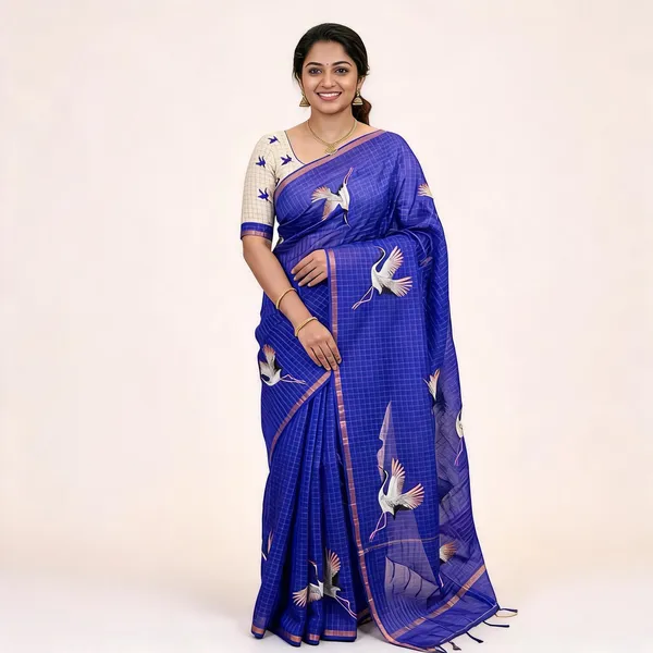 Blue_Cotton_Linen_Saree_For_Women