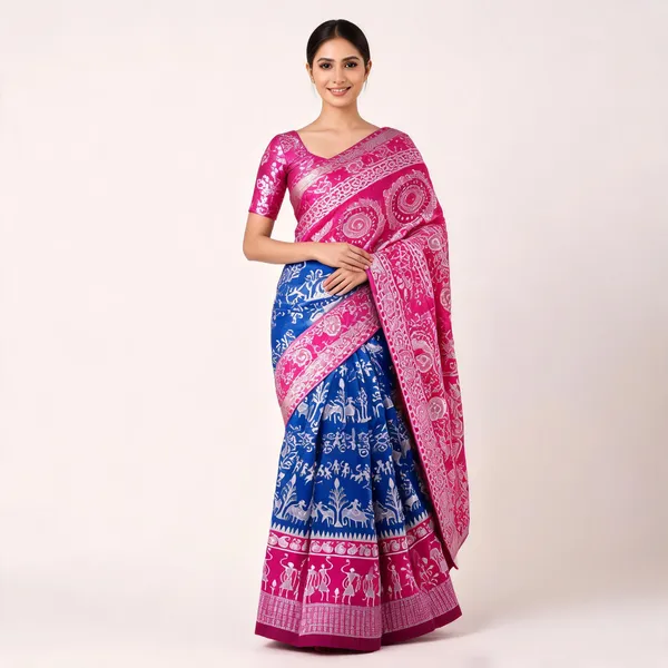 Blue_And_Pink_Banarasi_Art_Silk_Saree_For_Women