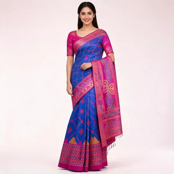 Blue_And_Pink_Banarasi_Art_Silk_Saree_For_Women