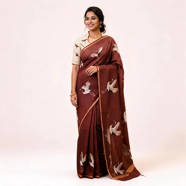 Brown_Cotton_Linen_Saree_For_Women