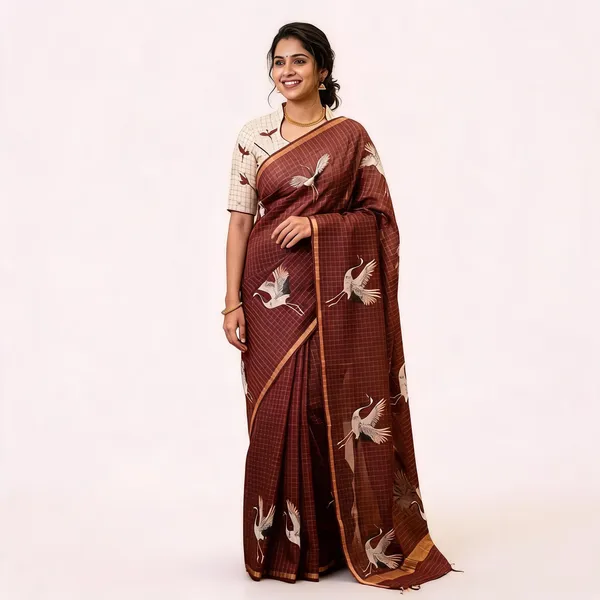 Brown_Cotton_Linen_Saree_For_Women