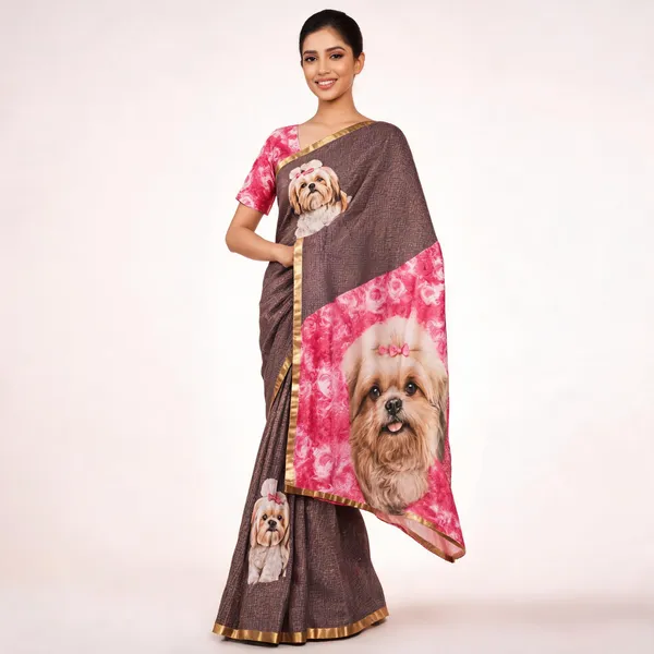 Brown__Cotton_Linen_Saree_For_Women