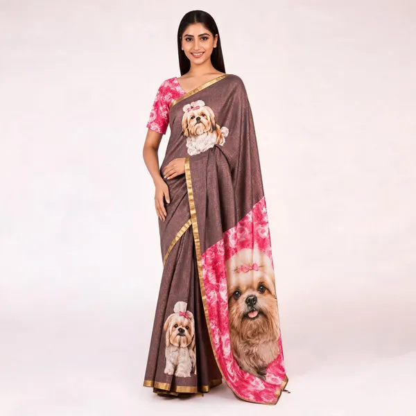 Brown__Cotton_Linen_Saree_For_Women