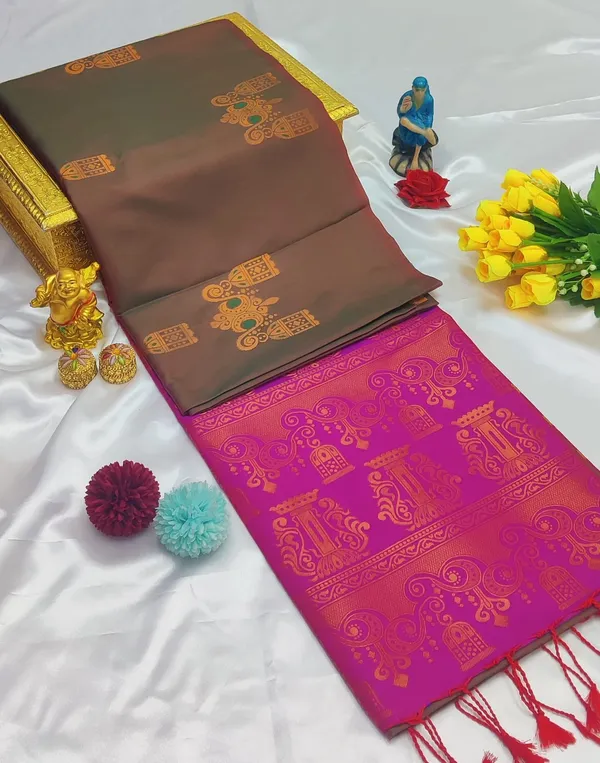 BROWN_RANI_BANARASI_LITCHI_SILK_SAREE