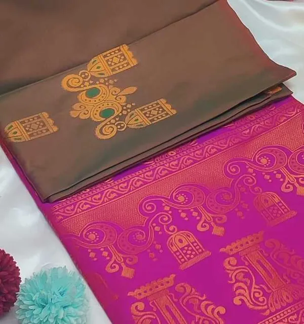 BROWN_RANI_BANARASI_LITCHI_SILK_SAREE
