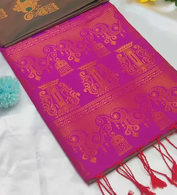 BROWN_RANI_BANARASI_LITCHI_SILK_SAREE