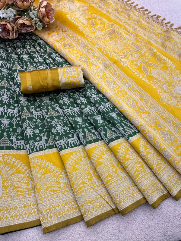 Green_And_Yellow_Banarasi_Art_Silk_Saree_For_Women