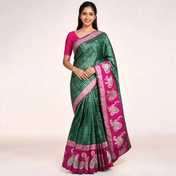 Green_And_Pink_Kanjeevaram_Banarasi_Silk_Saree_For_Women