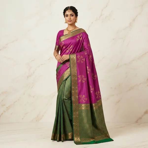 Green_And_Pink_Lightweight_Soft_Kanjeevaram_Silk_Saree_For_Women