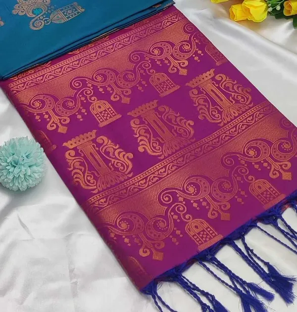 Banarasi_Kanjeevaram_Silk_Saree_with_Rich_Zari_Weaving_and_festive_and_wedding_wear_And_Party_Wear_collection_With_Tassels_Latkan_And_Blouse_Piece