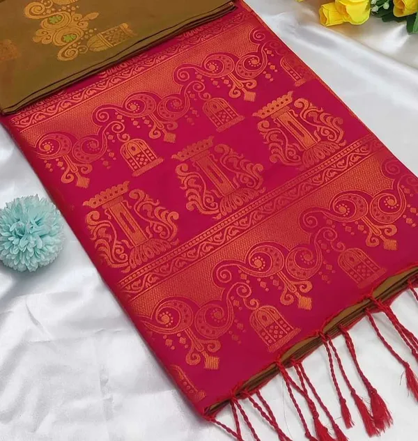 Banarasi_Kanjeevaram_Silk_Saree_with_Rich_Zari_Weaving_and_festive_and_wedding_wear_And_Party_Wear_collection_With_Tassels_Latkan_And_Blouse_Piece