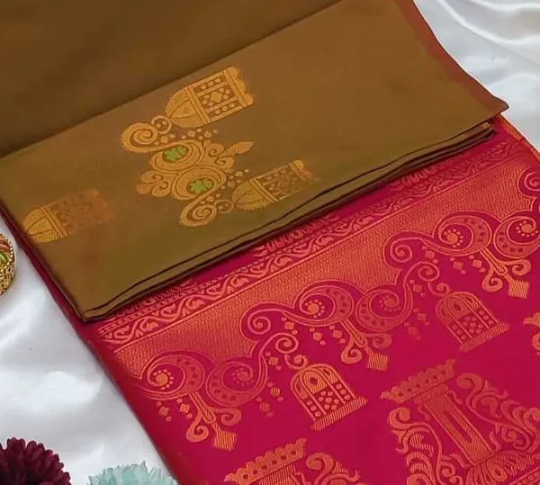 Banarasi_Kanjeevaram_Silk_Saree_with_Rich_Zari_Weaving_and_festive_and_wedding_wear_And_Party_Wear_collection_With_Tassels_Latkan_And_Blouse_Piece