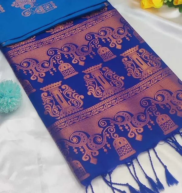 Banarasi_Kanjeevaram_Silk_Saree_with_Rich_Zari_Weaving_and_festive_and_wedding_wear_And_Party_Wear_collection_With_Tassels_Latkan_And_Blouse_Piece