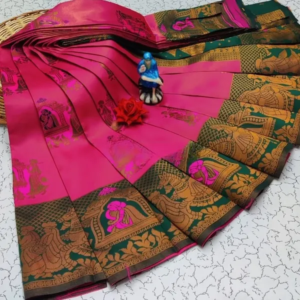 Beautiful_Art_Silk_Jacquard_Border_Palakhi_design_Saree_With_Unstitched_Running_Blouse_For_Women_Wedding_Wear_Party