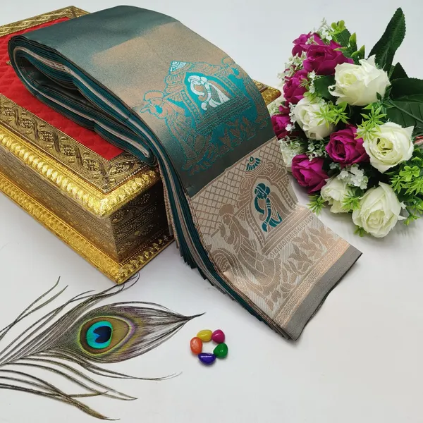 Beautiful_Art_Silk_Jacquard_Border_Palakhi_design_Saree_With_Unstitched_Running_Blouse_For_Women_Wedding_Wear_Party