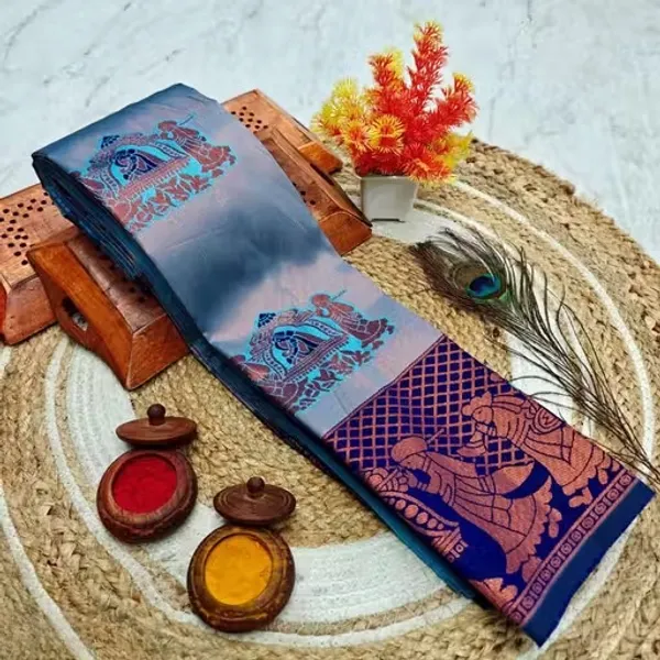 Beautiful_Art_Silk_Jacquard_Border_Palakhi_design_Saree_With_Unstitched_Running_Blouse_For_Women_Wedding_Wear_Party