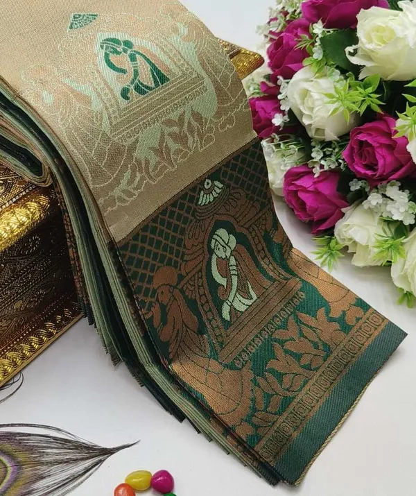 Beautiful_Art_Silk_Jacquard_Border_Palakhi_design_Saree_With_Unstitched_Running_Blouse_For_Women_Wedding_Wear_Party