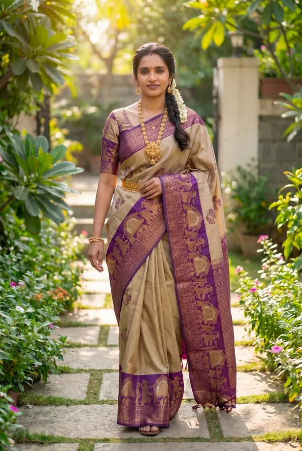 Beautiful_Art_Silk_Jacquard_Border_varmala_design_Saree_With_Unstitched_Running_Blouse_For_Women_Wedding_Wear_Party