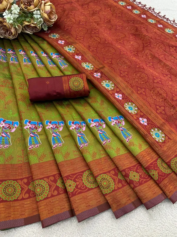 Olive_And_Brown_Banarasi_Art_Silk_Saree_For_Women