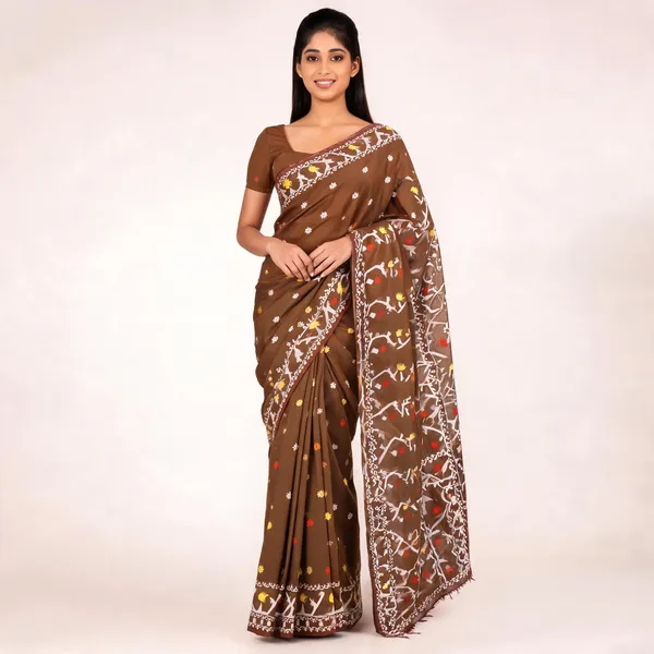 Brown_Soft_Kanchipuram_Litchi_Korvai_Silk_Saree_For_Women