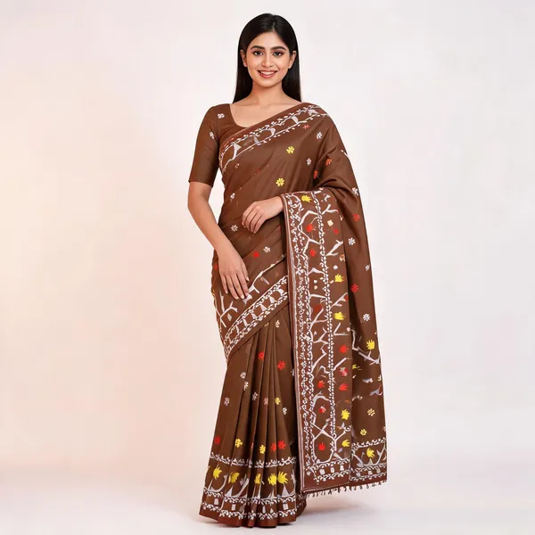 Brown_Soft_Kanchipuram_Litchi_Korvai_Silk_Saree_For_Women